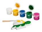 A paint-your-own turtle craft kit with paint pots and a brush.