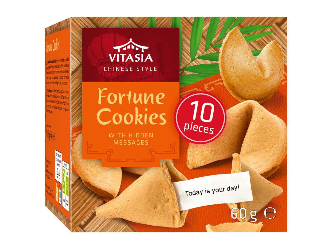 Fortune cookies with hidden messages, 10 pieces, 60g, Chinese style.
