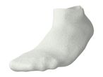 Single white ankle sock, shown from the side with a ribbed texture.