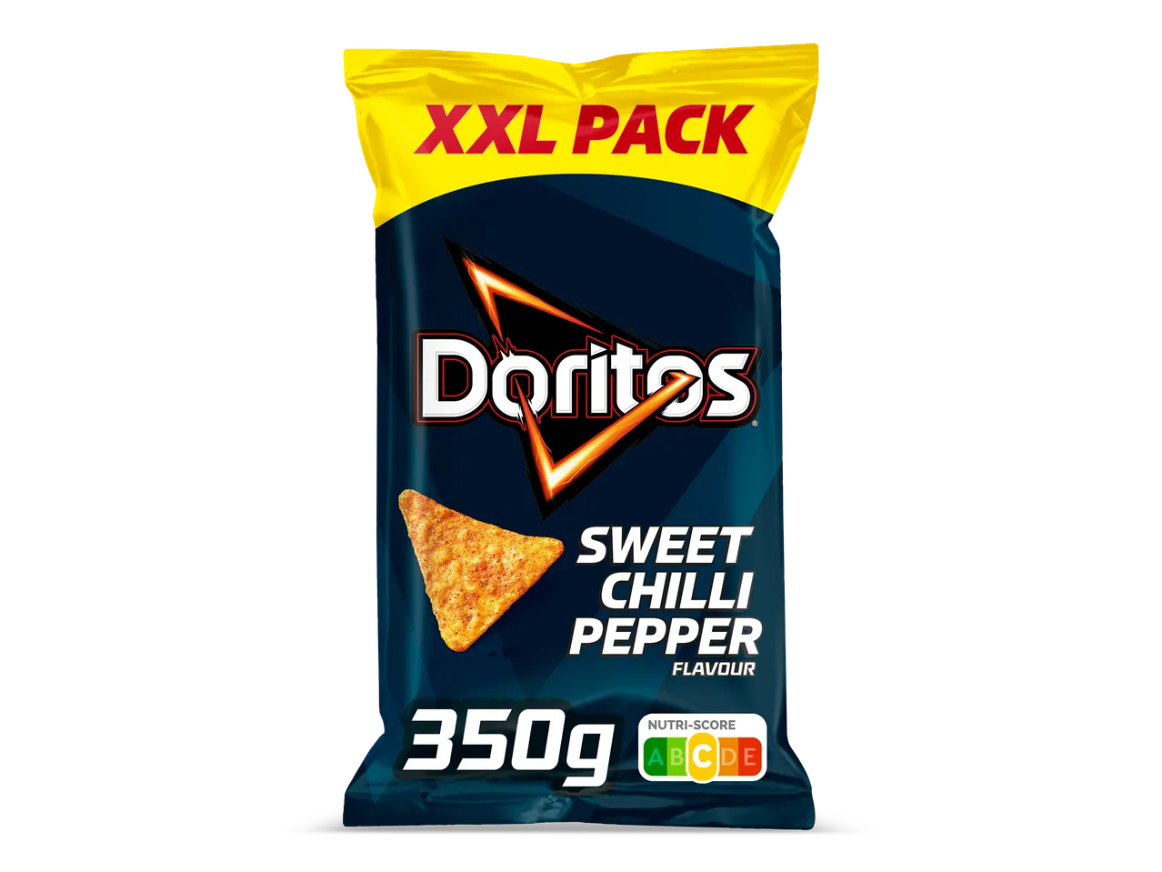 XXL-zak tortillachips met zoete chilipepersmaak, 350g, met Nutri-Score C.