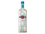 Bouteille de Martini Bianco Vermouth avec un bouchon et une étiquette bleus, affichant le nom de la marque et le type de produit.