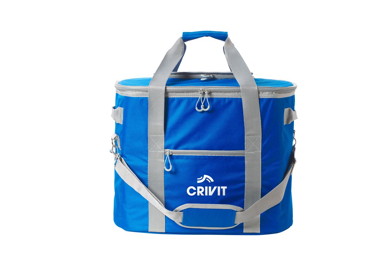 Borsa termica blu Crivit con manici e tracolla grigi