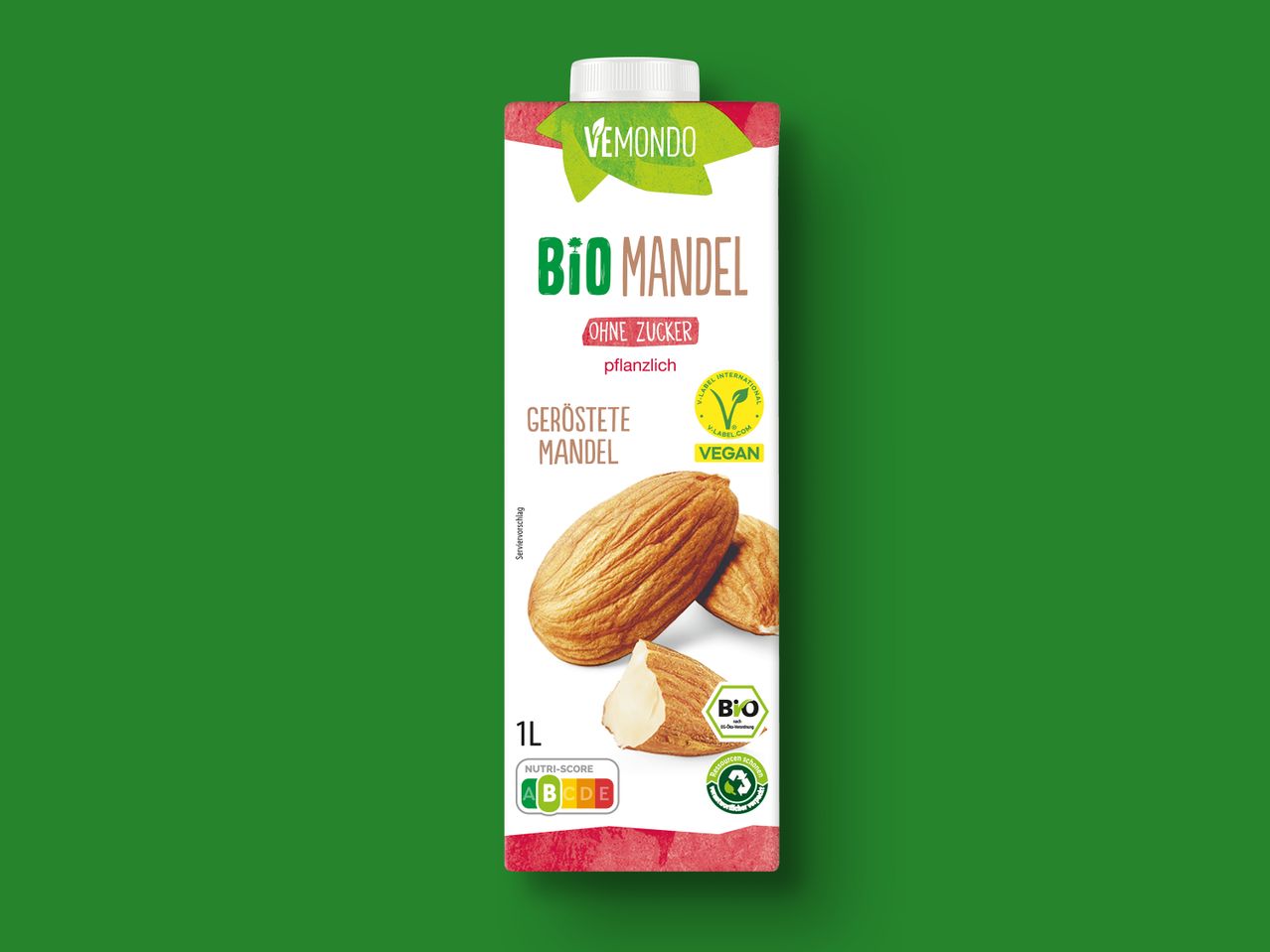 Vemondo Bio Mandelmilch, zuckerfrei, vegan.