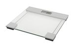 A glass top bathroom scale with a digital display.