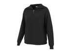 Black quarter-zip sweatshirt with a collar and long sleeves.