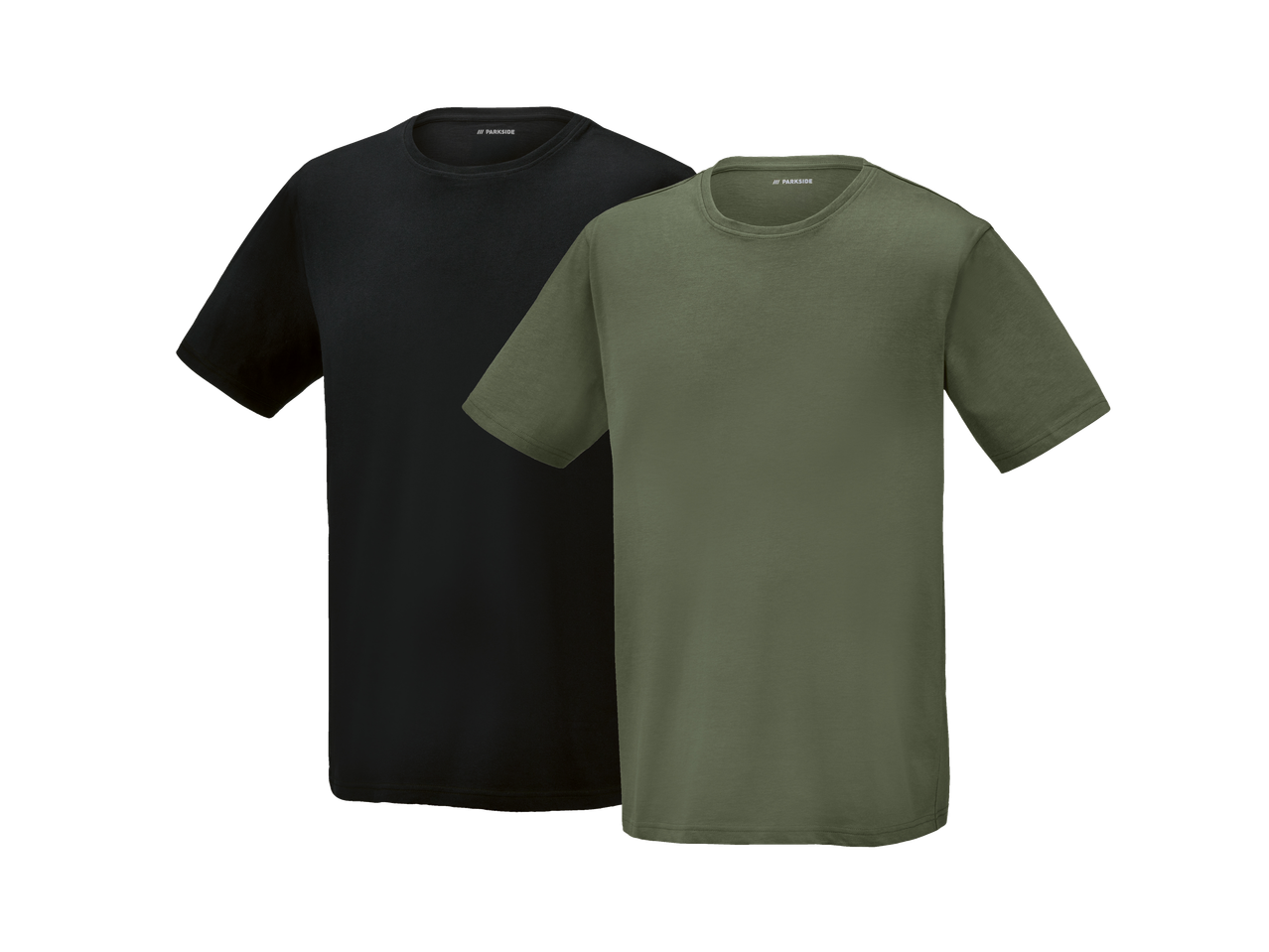 PARKSIDE muške majice, pakovanje od 2: jedna crna i jedna maslinasto zelena.