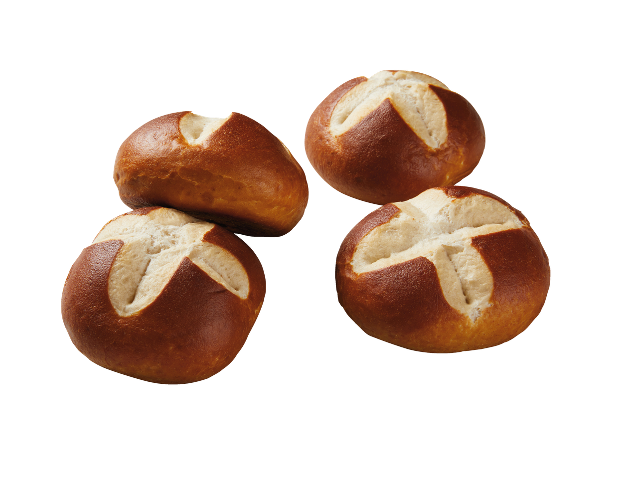 Fyra nybakade pretzels.