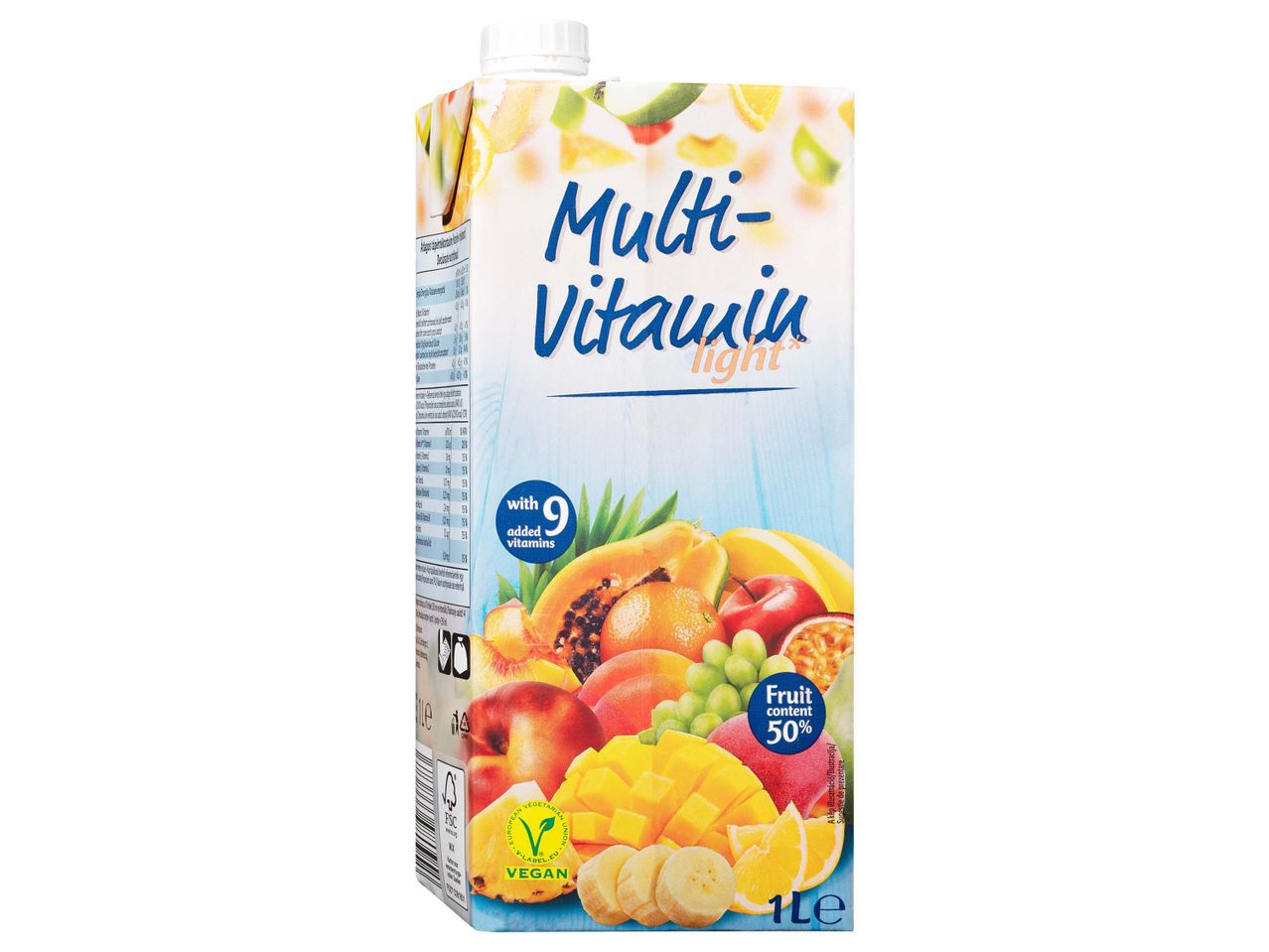 Multi-Vitauin Light lé: 1 liter, 9 hozzáadott vitamin, 50% gyümölcs.