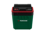 Ladă frigorifică cu acumulator PARKSIDE în verde și negru cu accente roșii.