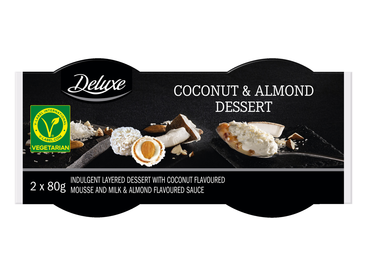 Deluxe Coconut & Almond Dessert, 2 x 80g, Vegetarian.