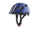 Blauer Kinderfahrradhelm mit Weltraum-Motiven und reflektierenden Streifen.