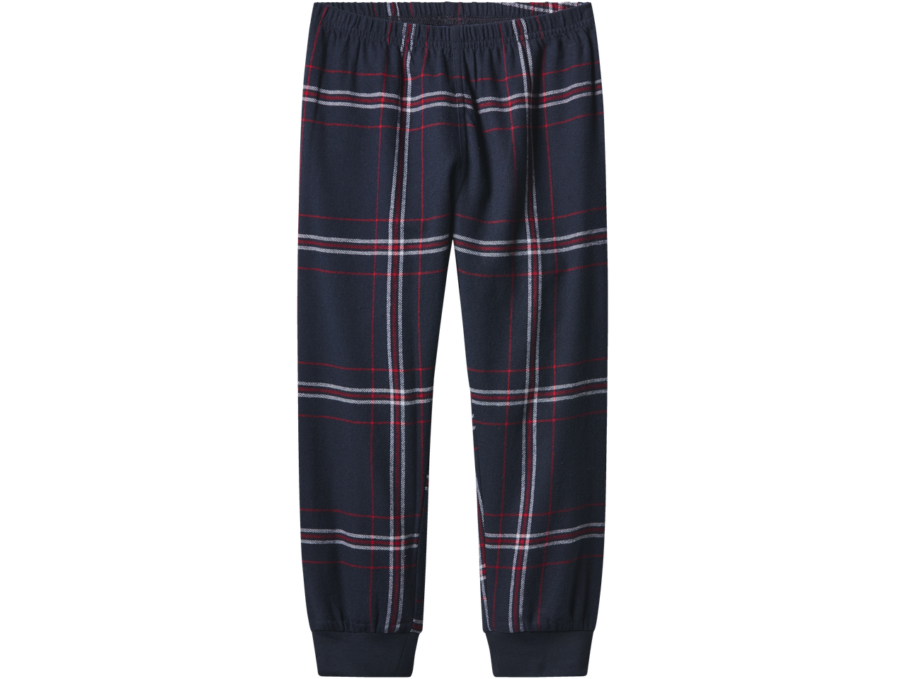 esmara kodupüksid sinise, punase ja valge ruudulise mustriga.