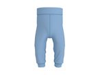 Light blue baby trousers with a wide waistband and cuffed ankles