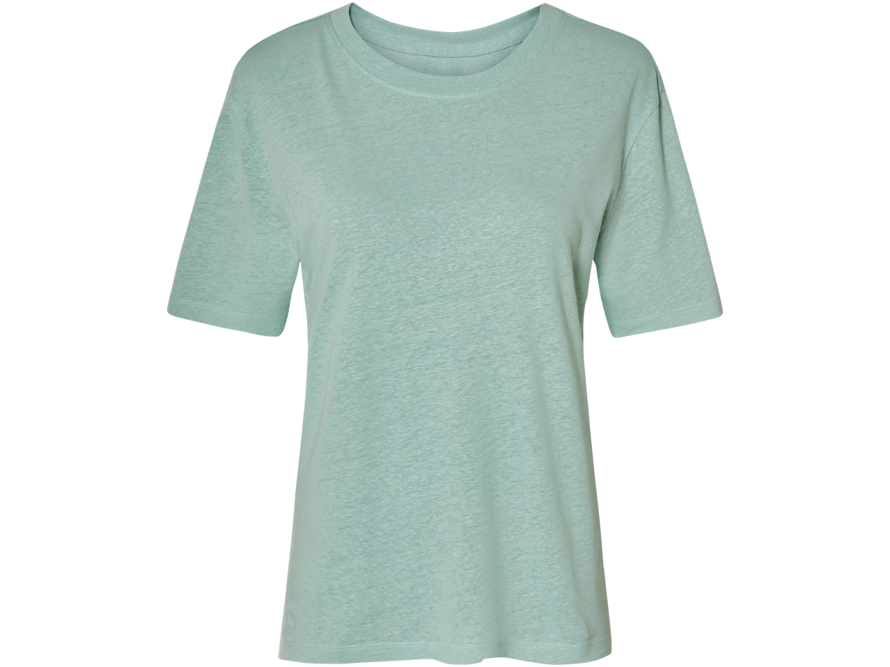 Uma camiseta verde-clara com gola redonda.