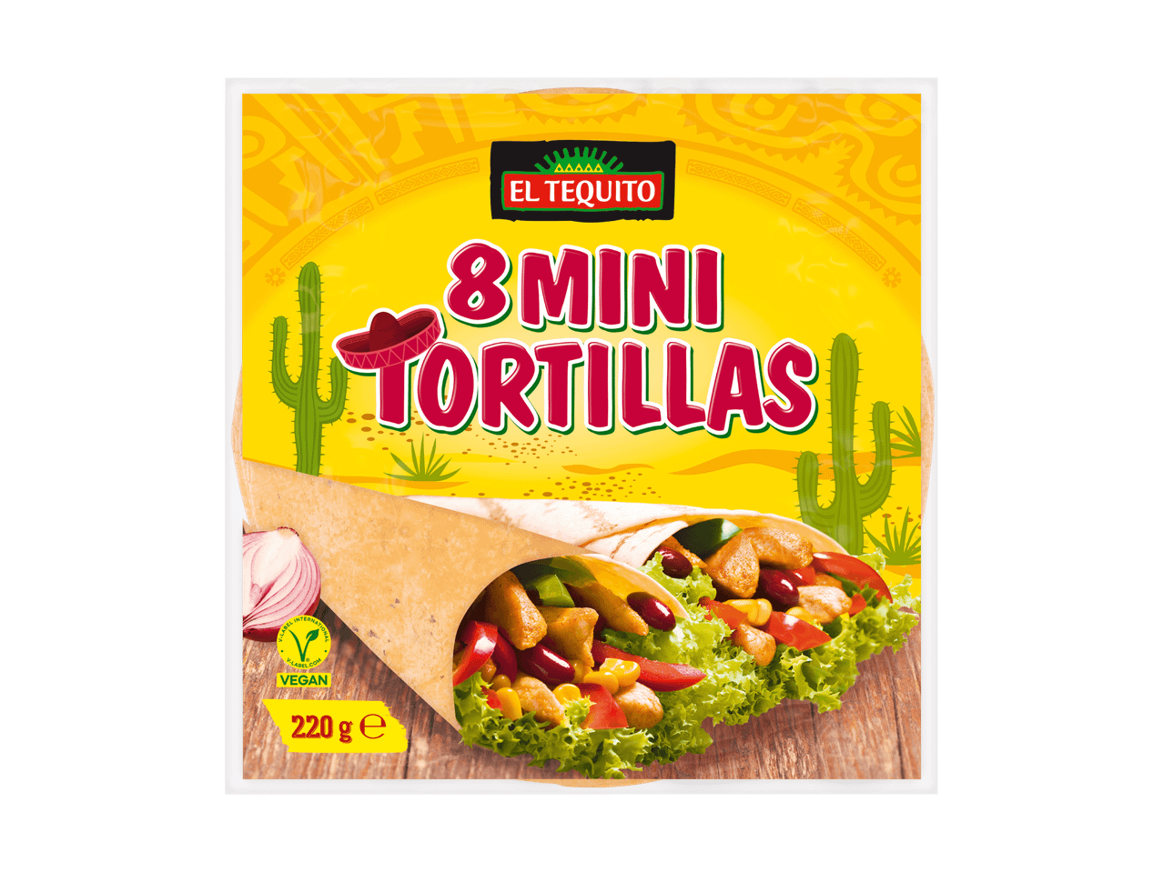 Confezione di 8 mini tortillas El Tequito con ripieno di pollo e verdure.