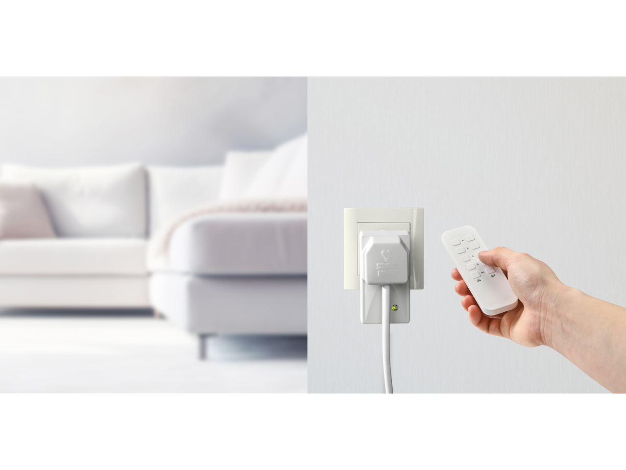 Remote control and smart plug in a modern living room