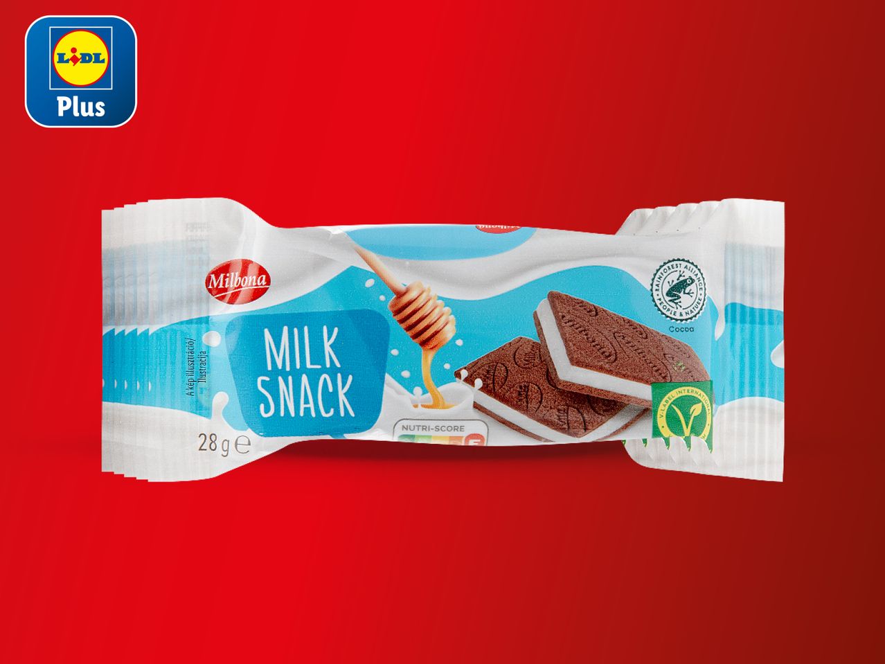 Pakiranje Milbona Milk Snack keksa s okusom kakaa od 28 grama.