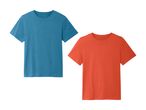 To ensfarvede t-shirts, en blå og en orange.