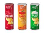 Tre rør med chips i smagene original, sød paprika og creme fraiche & løg.