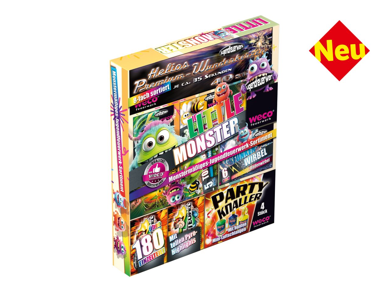 Weco Little Monster Jugendfeuerwerk-Sortiment mit Wunderkerzen, Partyknallern und über 180 Einzelteilen