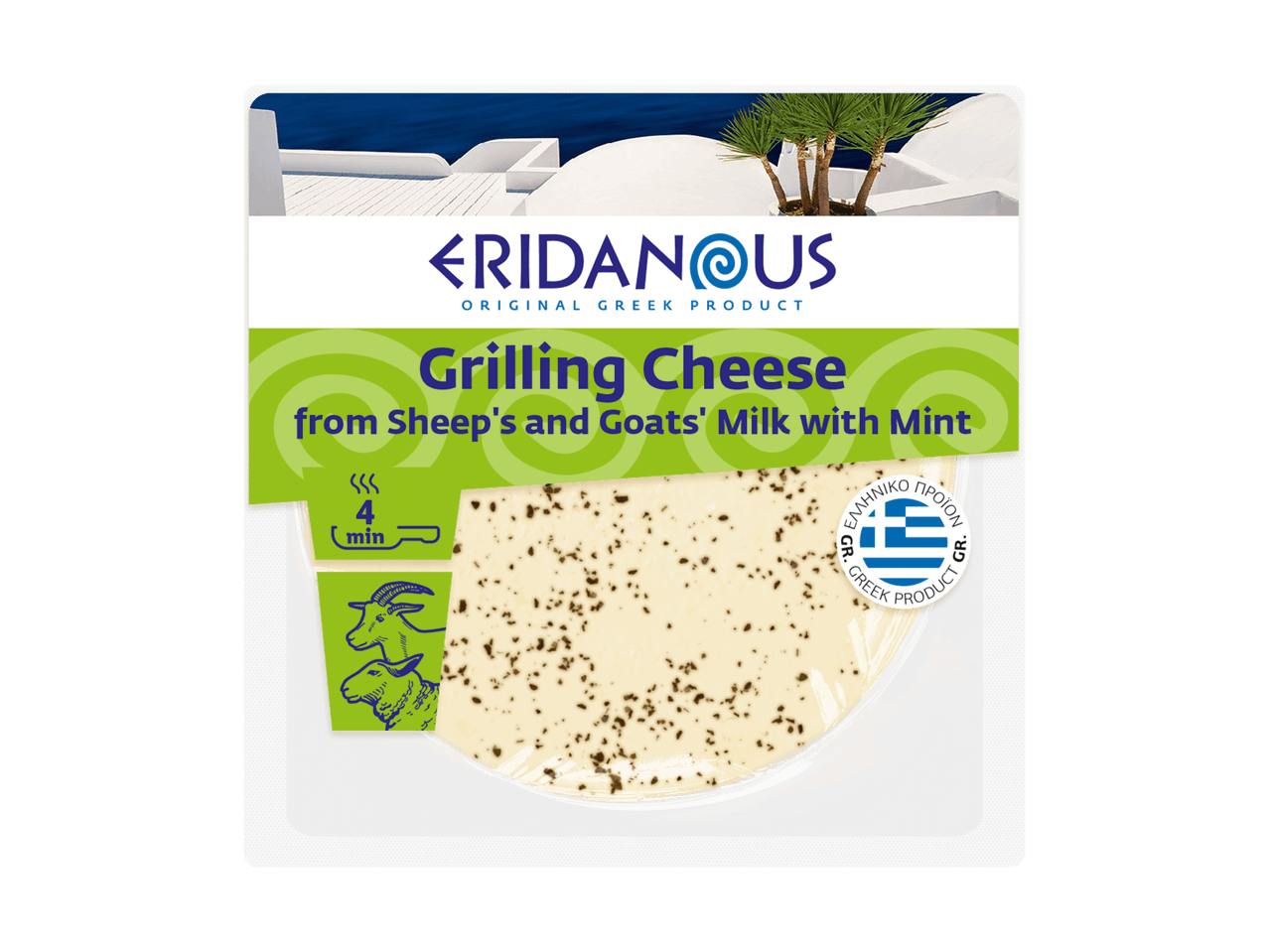Fromage à griller au lait de brebis et de chèvre à la menthe, produit grec original.