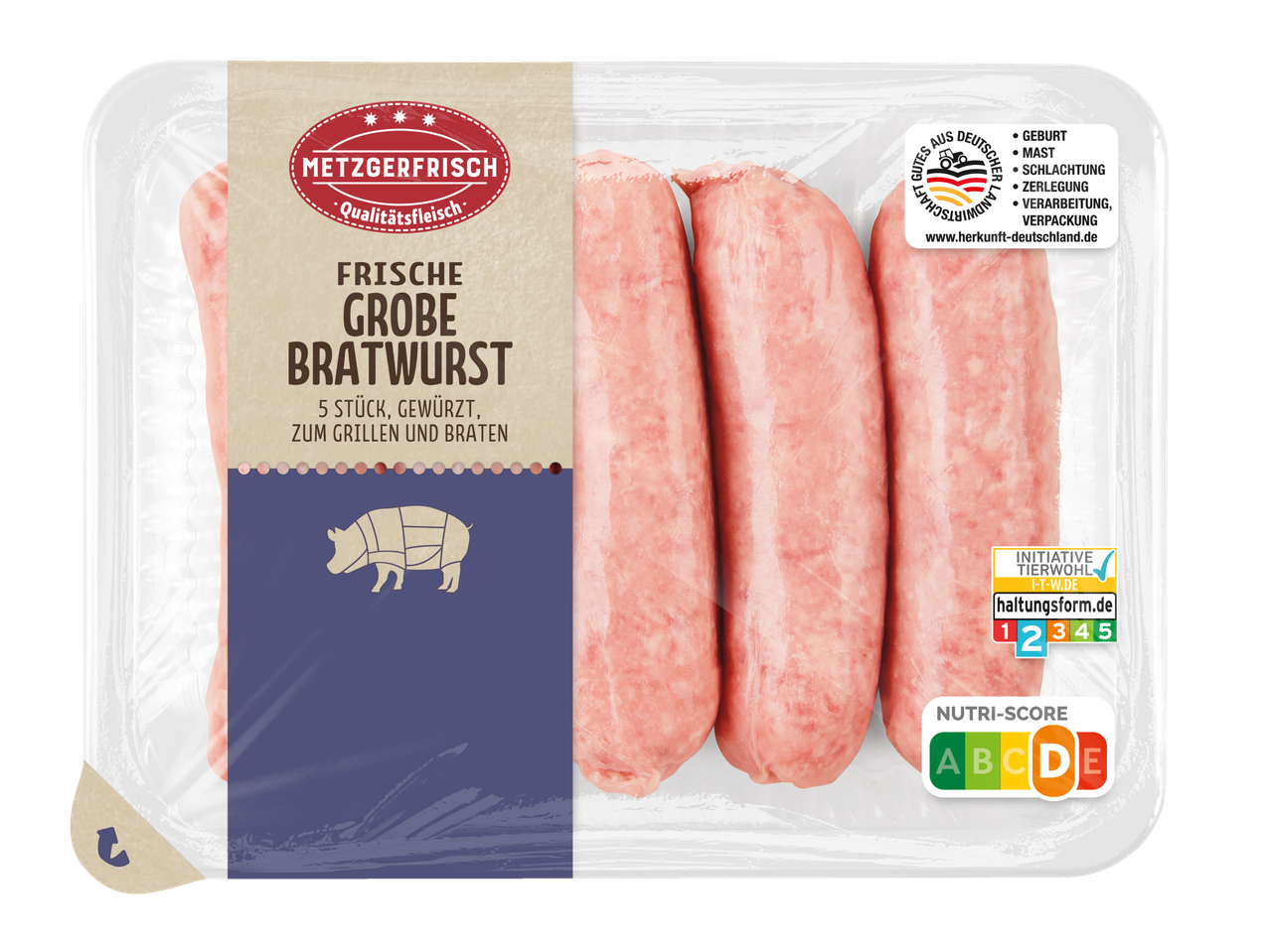 Metzerfrisch frische grobe Bratwurst zum Grillen und Braten.