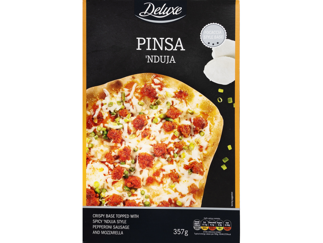 Deluxe Pinsa 'Nduja with spicy pepperoni sausage and mozzarella on a focaccia-style base.