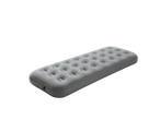 CRIVIT Camping Air Bed, grey, with a textured surface and inflation valve, on a black background.