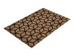 Coir doormat with a brown and black geometric 3D cube pattern