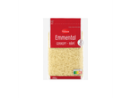 Fromage Emmental râpé Milbona avec un Nutri-Score C, 250g.
