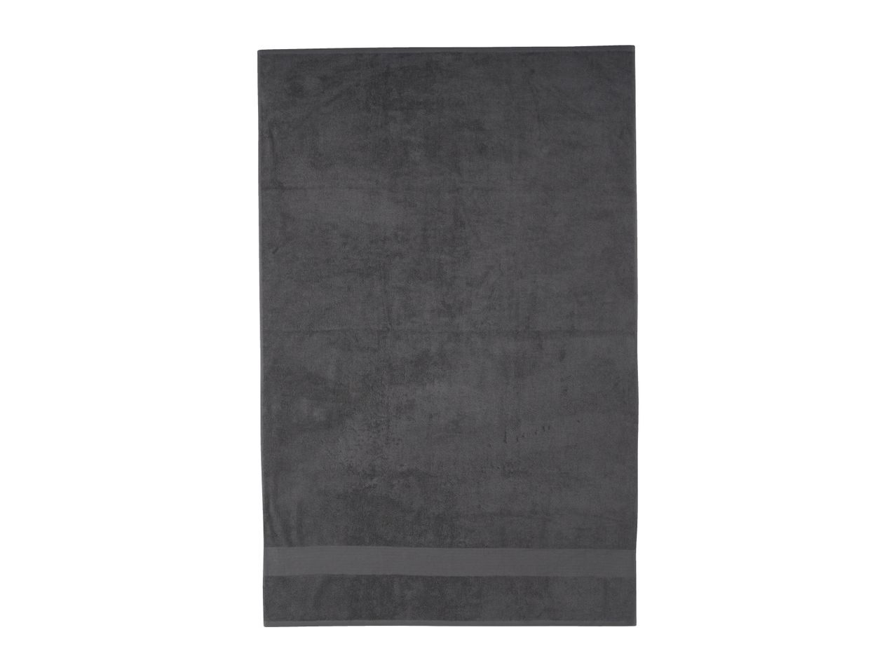 Dark grey bath towel with a subtle striped band at the bottom