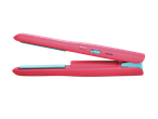Pink hair straightener with light teal plates.