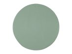A round, flat, sage green plate on a white background.