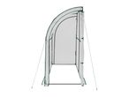 Compact lean-to greenhouse with a curved roof and green frame