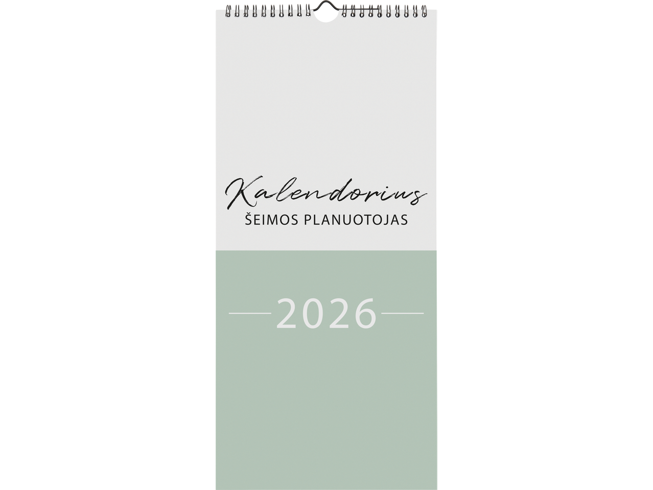 Sieninis kalendorius „Kalendorius Šeimos Planuotojas 2026“ su spirale.