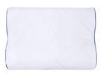 White quilted pillow with blue piping