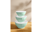 Silvercrest Set of Bowls with Lids: Stacked mint green bowls on a wooden surface