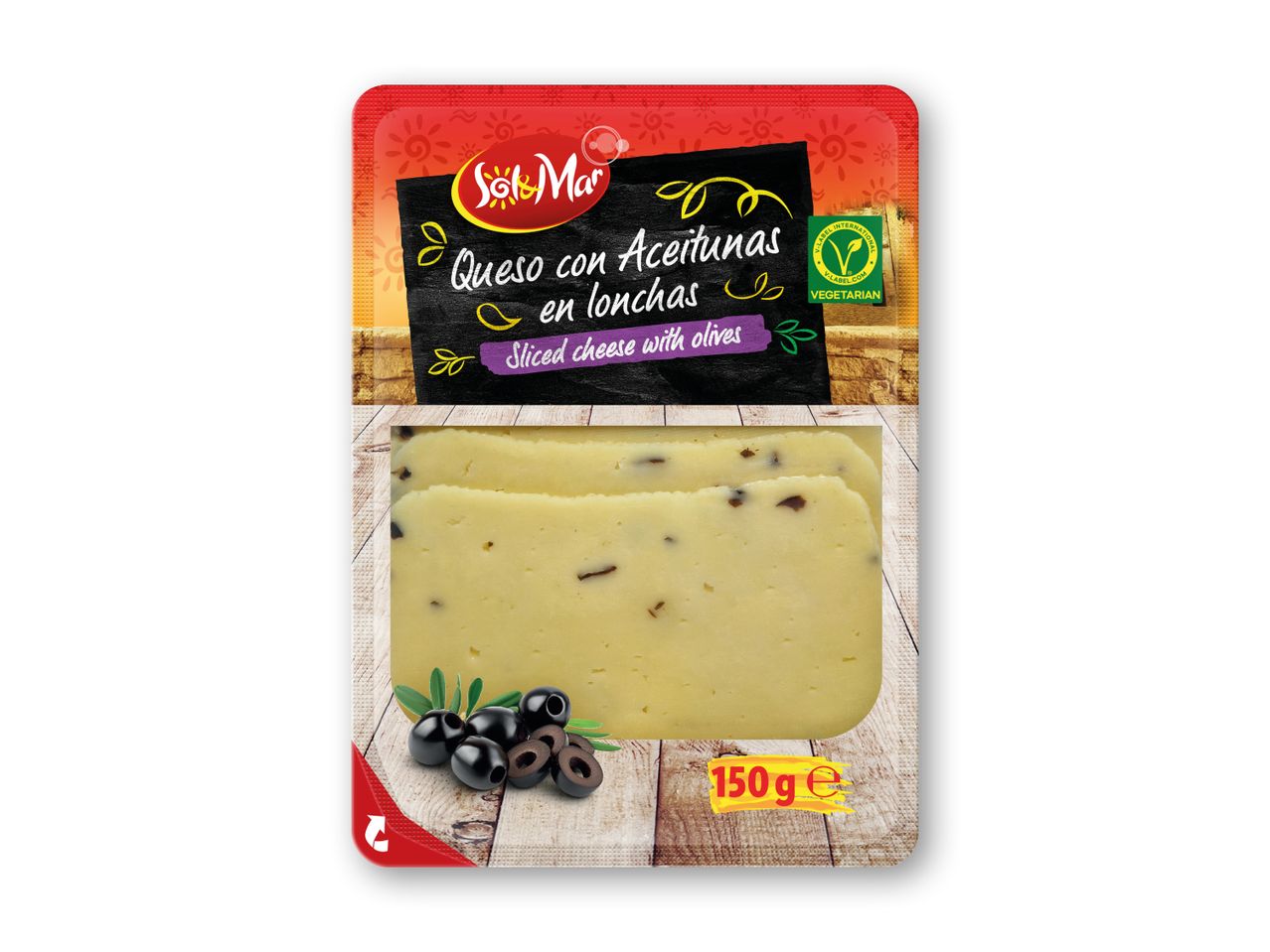 Sol&Mar skiveskåret ost med oliven (150g).