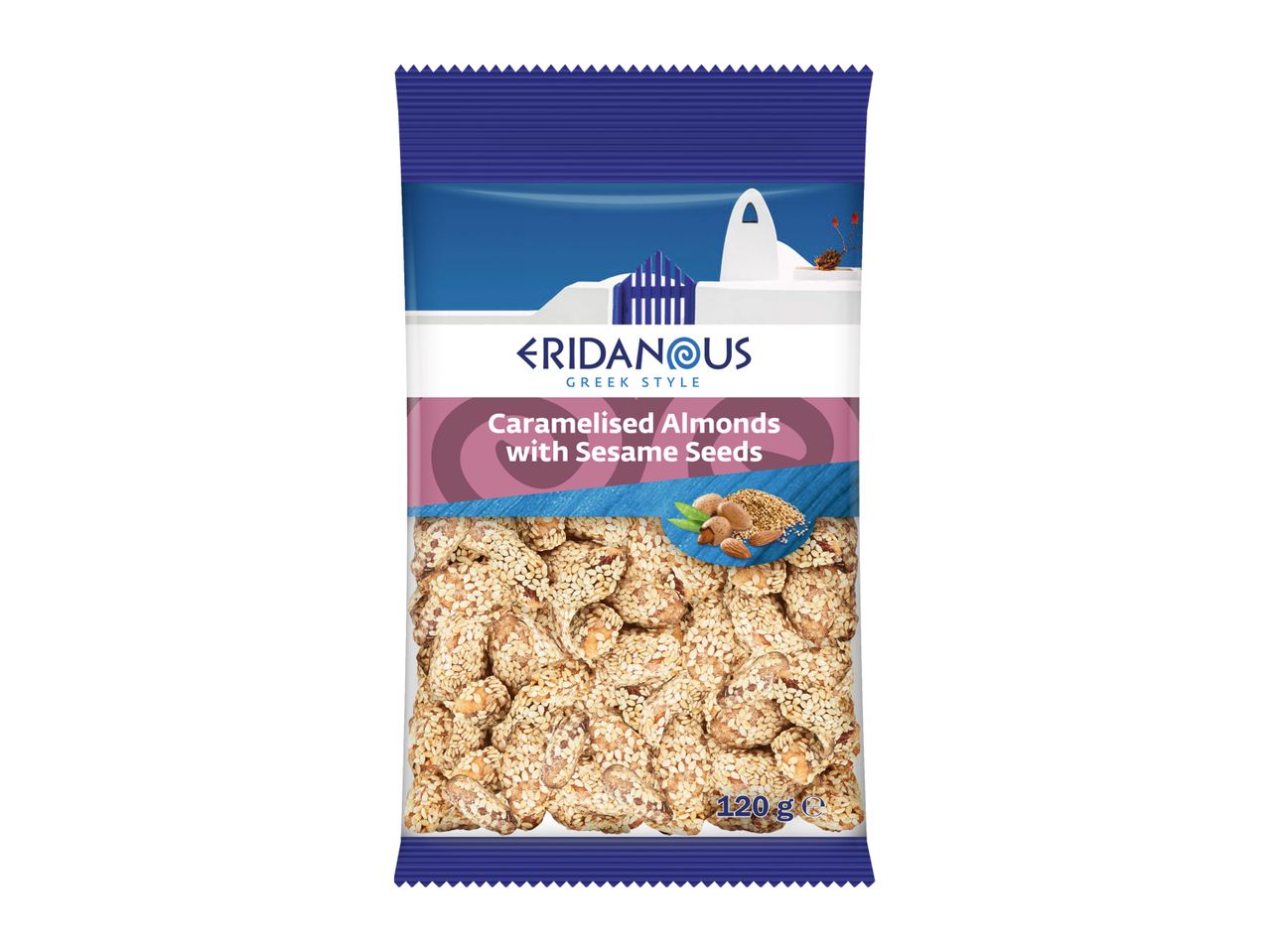 Eridanus Greek Style caramelised almonds with sesame seeds (120g).