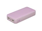 Un power bank TRONIC viola con porte USB e un pulsante di accensione.
