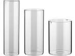 Livarno Home Vase Set with three clear glass cylindrical vases of varying heights.