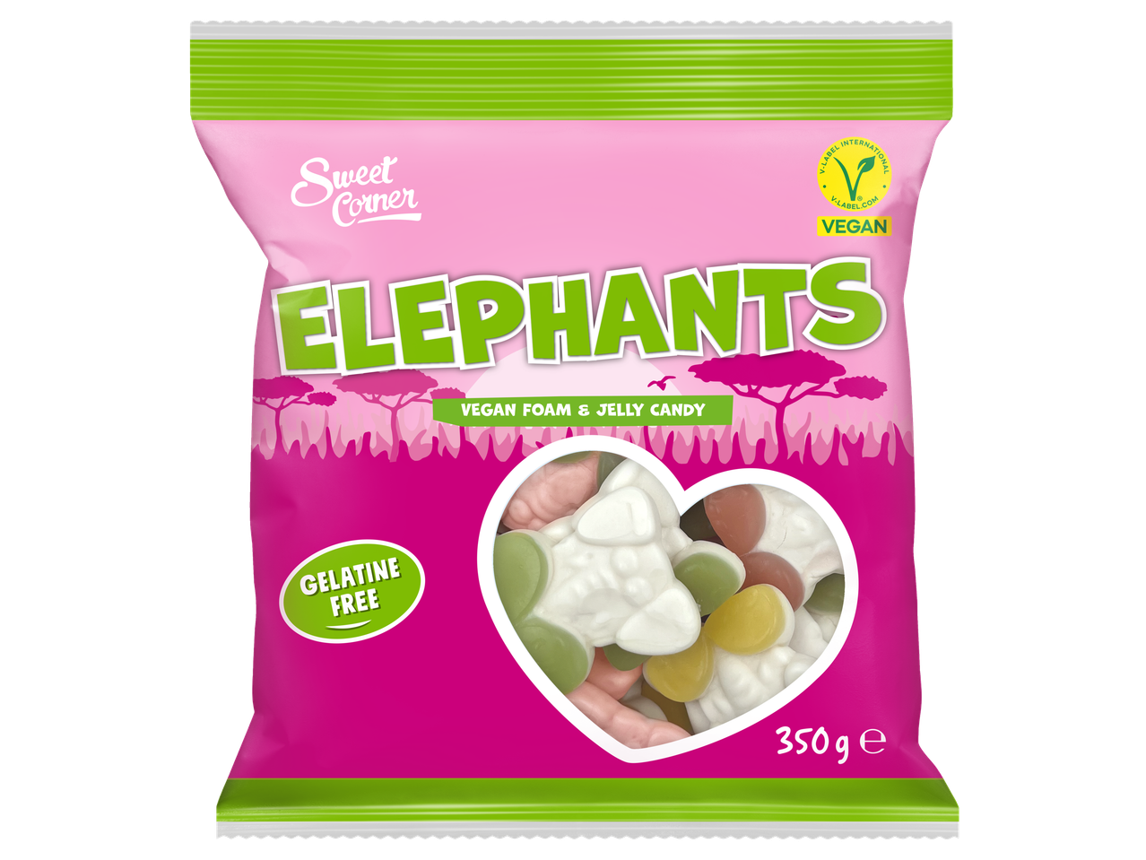 Sweet Corner vegan schuim- en gelei snoep: Olifanten, gelatinevrij.