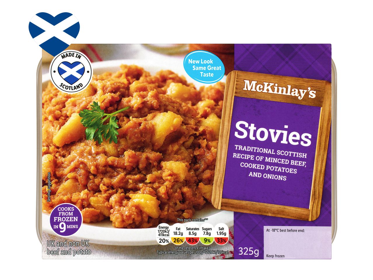 McKinley's Stovies, a Scottish frozen meal of minced meat and potatoes.
