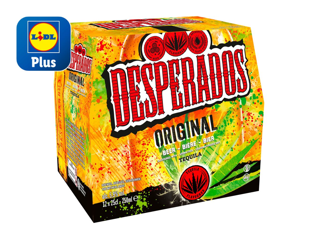 A box of Desperados Original Tequila beer from Lidl.