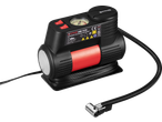 ULTIMATE SPEED® 12V Mini Compressor UMK 10 E4 with pressure gauge and coiled hose.
