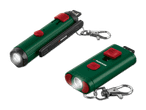 Zwei Bosch Schlüsselanhänger-Taschenlampen mit roter Taste.