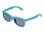 Light blue sunglasses with dark lenses, angled view.