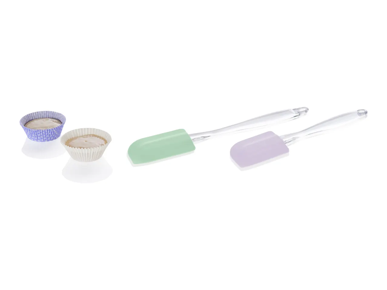 Pastel-colored silicone spatulas and small bowls.
