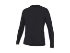 Schwarzes Langarm-Funktionsshirt mit orangefarbenem Logo auf der Vorderseite.