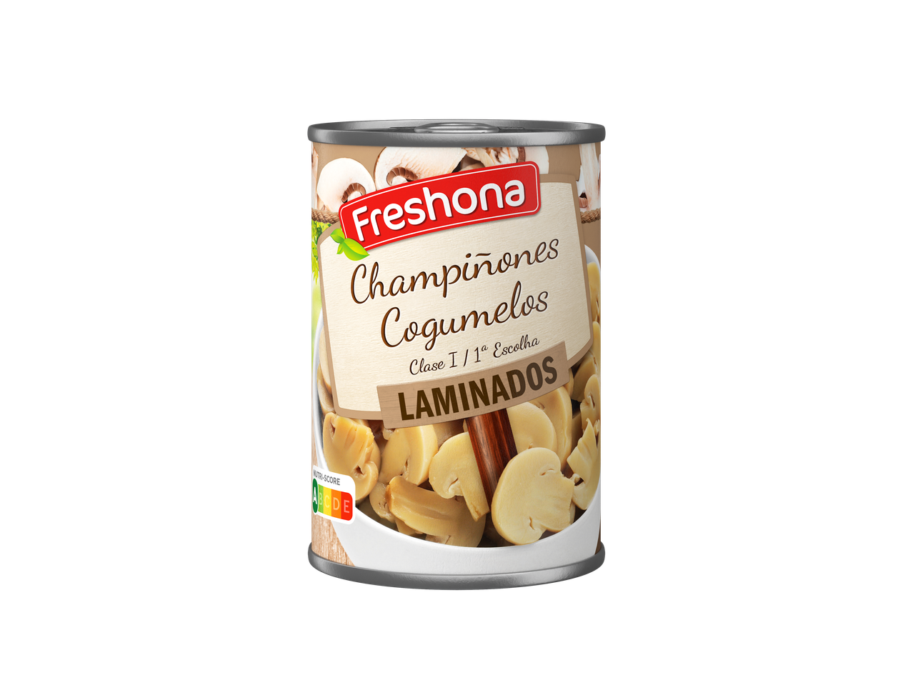 Cogumelos laminados Freshona (Cogumelos Laminados 1a Escolha) em lata.